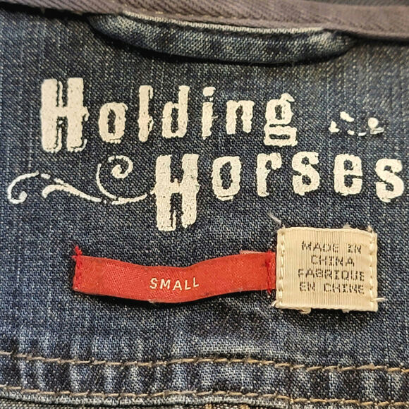 Anthropologie Holding Horses Patchwork Distressed Boho Denim Jacket Casual S - Picture 12 of 14